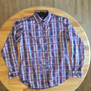 Bugatchi UOMO Men's Classic Fit Button Down Shirt Plaid Geo Design Size Med